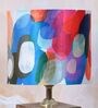 Square Block Style Mangowood Table Lamp with Abstract Print Satin Shade