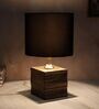 Square Block Style Mangowood Table Lamp with Black Cotton Shade