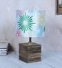 Square Block Style Mangowood Table Lamp with Flowral Print Satin Shade