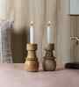 MangwoWood Round Base Candle Stand Set of 2