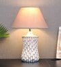 Marazzi Beige Cotton Shade Table Lamp with Distress White Base
