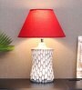 Marazzi Maroon Cotton Shade Table Lamp with Distress White Base
