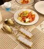 Marble and Golden Metal Cake Server with Gold Leafing Polished Finish