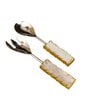 Marble and Silver Metal Cake Server with Gold Leafing Polished Finish