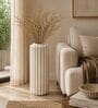 Marble Finish Elegant Fluted White Decorative Vase