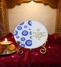 Marble Half Evil Eye IK Onkar Mantra Wall Plate With Folding Metal Stand