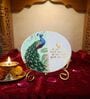 Marble Half Peacock Guruji Mantra Wall Plate With Folding Metal Stand