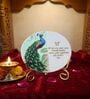 Marble Half Peacock IK Onkar Mantra Wall Plate With Folding Metal Stand