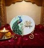 Marble Half Peacock Om Namah Shivay Wall Plate With Folding Metal Stand
