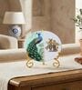 Marble Half Peacock Radha Krishna Wall Plate With Folding Metal Stand