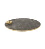 Marble Platter  Black Round With Gold Foil Work   Metal Flower  Embedded