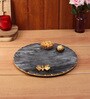 Marble Platter Black Round With Gold Foil Work  Metal Butterfly Embedded