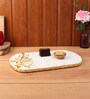 Marble Platter oval With Gold Foil Work  Plain White Metal Art Piece   Embedded