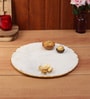 Marble Platter White  Round With Gold Foil Work   Metal Flower  Embedded