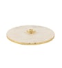 Marble Platter White Round With Gold Foil Work   Metal Flower  Embedded ite Plain