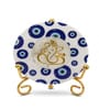 Marble Round Evil Eye Ganesha Wall Plate With Folding Metal Stand