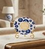 Marble Round Evil Eye Gaytri Mantra Wall Plate With Folding Metal Stand