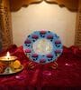 Marble Round Pichwai Ganesha Wall Plate With Folding Metal Stand