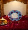 Marble Round Pichwai Gaytri Mantra Wall Plate With Folding Metal Stand