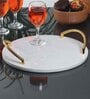 Marble Tray Round with Gold Finish & Metal Handle
