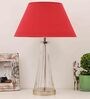 Margate Cone Clear and Nickel Maroon Cottan Fabric Shade Table Lamp with Transparent Base