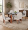 Mariager Acacia Wood 4 Seater Dining Set In Natural Glazed Finish with Grey Leatherette Mariager Acacia Wood 4 Seater Dining Set In Natural Glazed Finish with Grey Leatherette