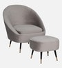 Mariana Velvet Lounge Chair In Ash Grey Color With Foot Stool
