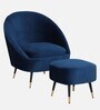 Mariana Velvet Lounge Chair in Opal Blue Colour with Foot Stool