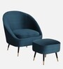 Mariana Velvet Lounge Chair In Teal Color With Foot Stool