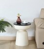 Mariano Metallic End Table In Off White Finish With Black Marble Top