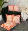 Orange Striped Cotton Embroidered 18x18 inches Cushion Covers Set of 5
