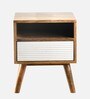 Marco Solid Wood Bedside Table in White & Brown Colour With Drawer