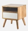 Marco Solid Wood Bedside Table in White & Brown Colour With Drawer