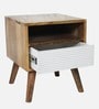Marco Solid Wood Bedside Table in White & Brown Colour With Drawer