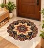 Maroon & Black 23x23 Inch Lotus Mandala 7D Printed Floor Mat