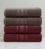 Maroon & Brown Soft Cotton 500 GSM Solid Bath Towel Pack Of 4