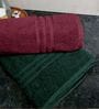 Maroon & Green Cotton Solid 550 GSM 2 Pcs Bath Towels