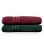 Maroon & Green Cotton Solid 550 GSM 2 Pcs Bath Towels