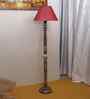 Maroon Jute Conical Wooden Floor Lamp