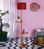 Maroon Jute Drum Wooden Floor Lamp