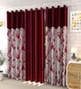 Maroon  Polyester Floral and Solid 7ft Semisheer Eyelet Door Curtains (3Pcs)