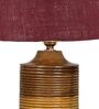 Maroon  Shade Table Lamp With Wood Base