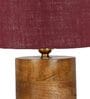 Maroon  Shade Table Lamp With Wood Base