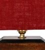 Maroon  Shade Table Lamp With Wood Base