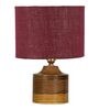Maroon  Shade Table Lamp With Wood Base