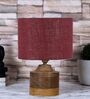 Maroon  Shade Table Lamp With Wood Base