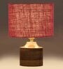Maroon  Shade Table Lamp With Wood Base