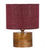 Maroon  Shade Table Lamp With Wood Base
