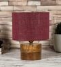 Maroon  Shade Table Lamp With Wood Base