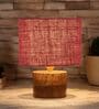 Maroon  Shade Table Lamp With Wood Base